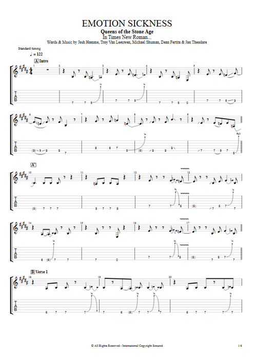 Emotion Sickness Queens of the Stone Age guitar pro tab EGuitarIII Full Score mysongbook