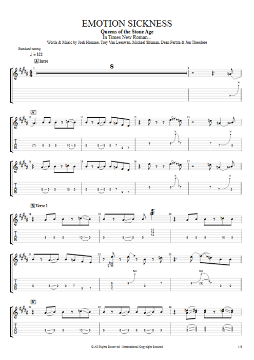 Emotion Sickness Queens of the Stone Age guitar pro tab EGuitarIV Full Score mysongbook