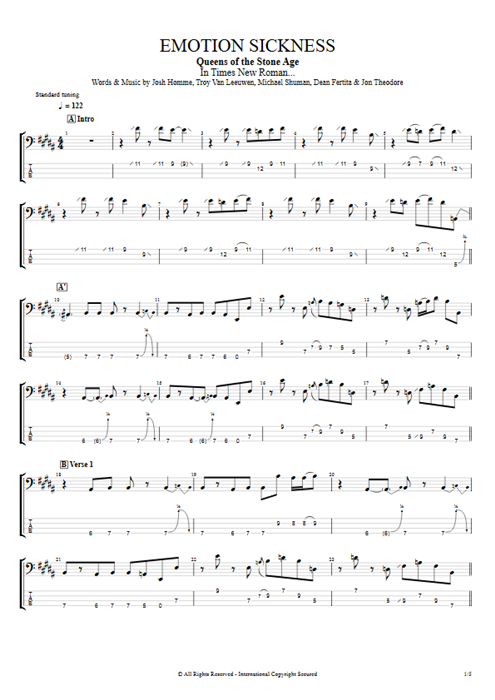 Emotion Sickness Queens of the Stone Age guitar pro tab EBass Full Score mysongbook