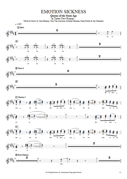 Emotion Sickness Queens of the Stone Age guitar pro tab BackVoc Full Score mysongbook