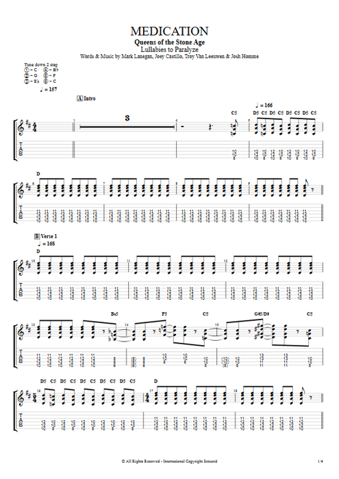 Medication Queens of the Stone Age guitar pro tab EGuitarII Full Score mysongbook