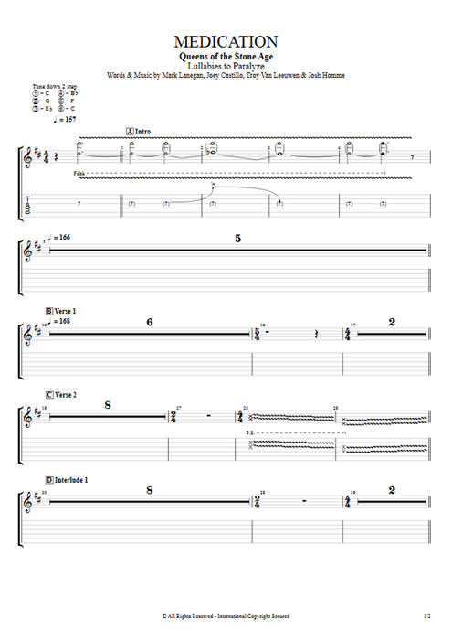 Medication Queens of the Stone Age guitar pro tab EGuitarIII Full Score mysongbook