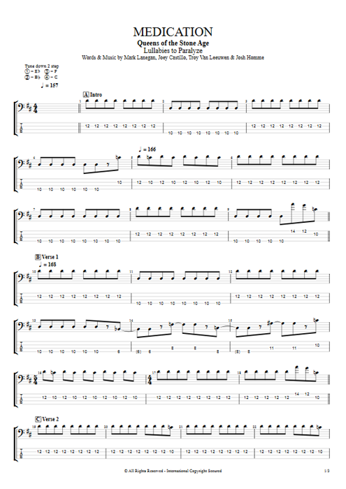Medication Queens of the Stone Age guitar pro tab EBass Full Score mysongbook