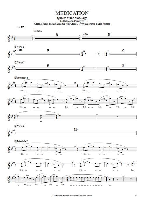 Medication Queens of the Stone Age guitar pro tab BackVoc Full Score mysongbook