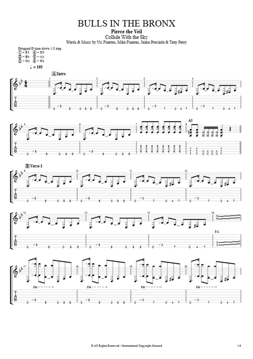 Bulls in the Bronx Pierce the Veil guitar pro tab EGuitarI Full Score mysongbook