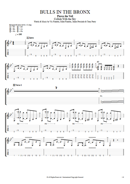 Bulls in the Bronx Pierce the Veil guitar pro tab EGuitarII Full Score mysongbook