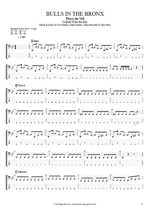 Bulls in the Bronx Pierce the Veil guitar pro tab EBass Full Score mysongbook