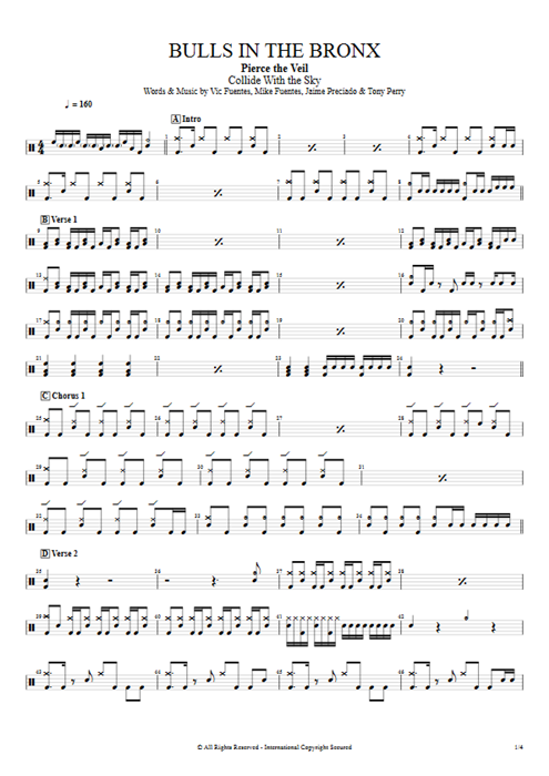 Bulls in the Bronx Pierce the Veil guitar pro tab Drums Full Score mysongbook