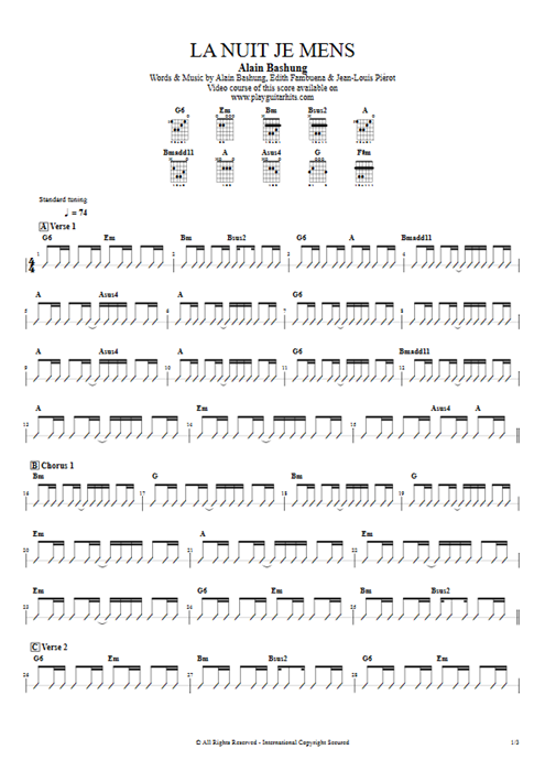 La nuit je mens Alain Bashung guitar pro tab AGuitar Acoustic Guitar mysongbook