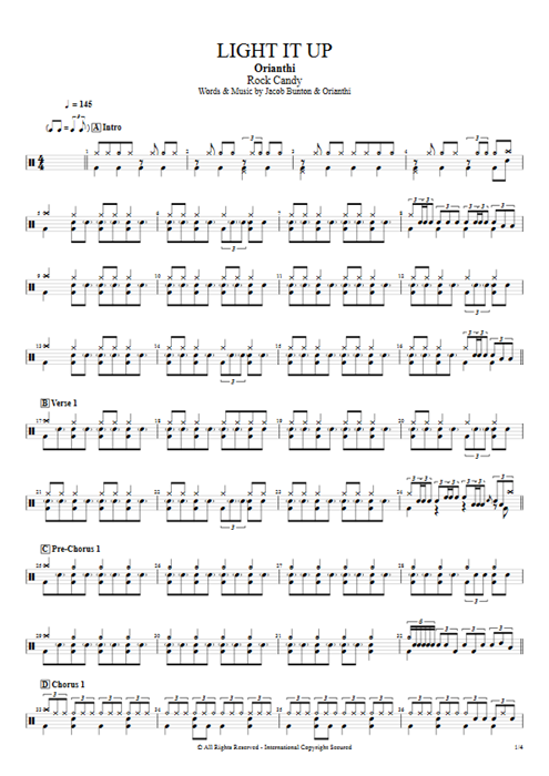 Light it Up Orianthi guitar pro tab Drums Full Score mysongbook