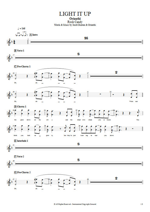 Light it Up Orianthi guitar pro tab BackVoc Full Score mysongbook