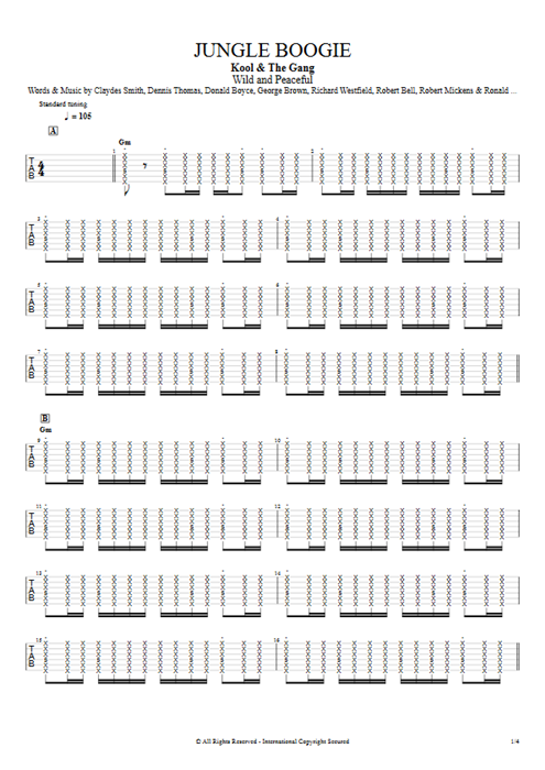 Jungle Boogie Kool & the Gang guitar pro tab EGuitar Guitar, Bass & Backing Track mysongbook