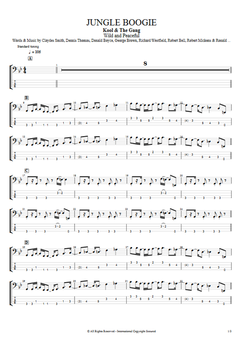 Jungle Boogie Kool & the Gang guitar pro tab EBass Guitar, Bass & Backing Track mysongbook