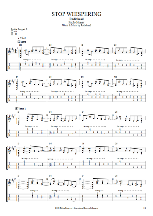 Stop Whispering Radiohead guitar pro tab EGuitarI Full Score mysongbook