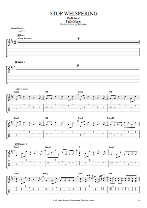 Stop Whispering Radiohead guitar pro tab EGuitarII Full Score mysongbook