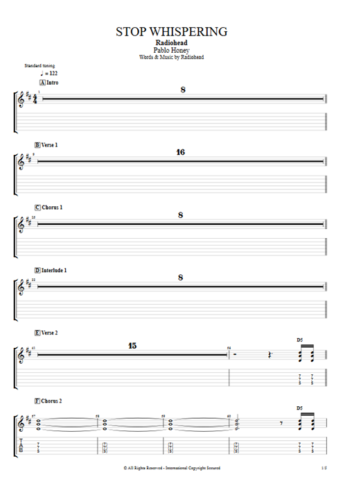 Stop Whispering Radiohead guitar pro tab EGuitarIII Full Score mysongbook