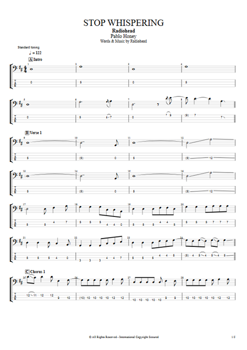 Stop Whispering Radiohead guitar pro tab EBass Full Score mysongbook