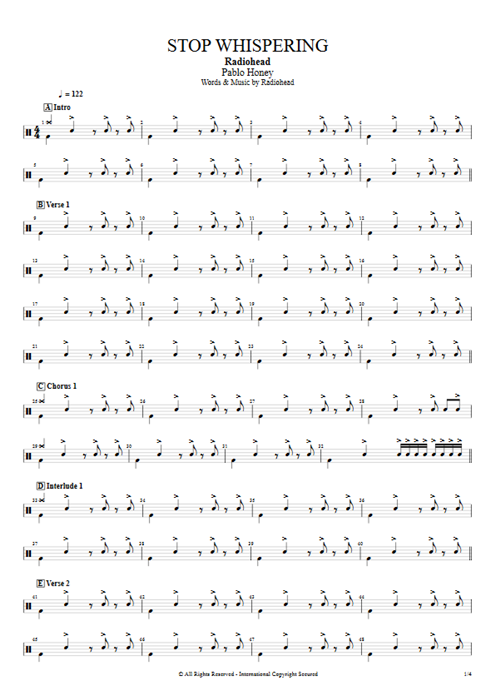 Stop Whispering Radiohead guitar pro tab DrumsI Full Score mysongbook