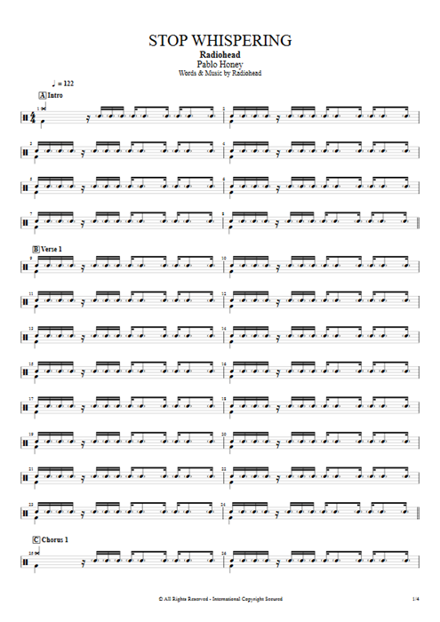 Stop Whispering Radiohead guitar pro tab DrumsII Full Score mysongbook