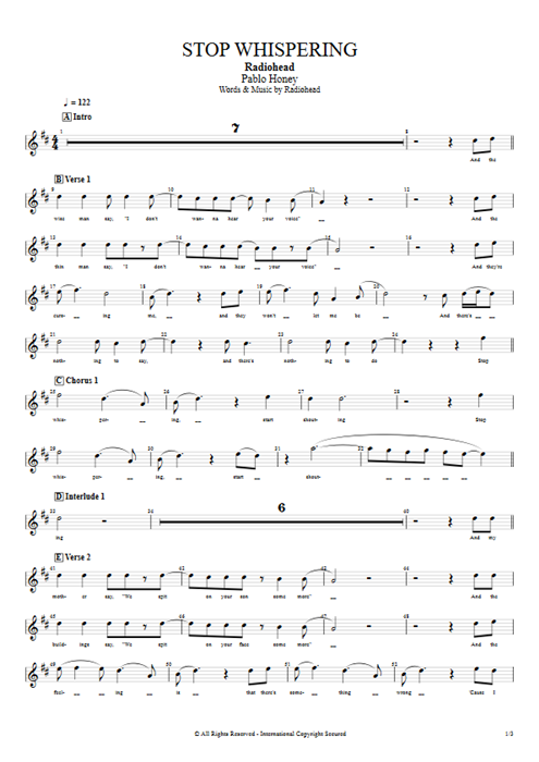 Stop Whispering Radiohead guitar pro tab VocalsI Full Score mysongbook