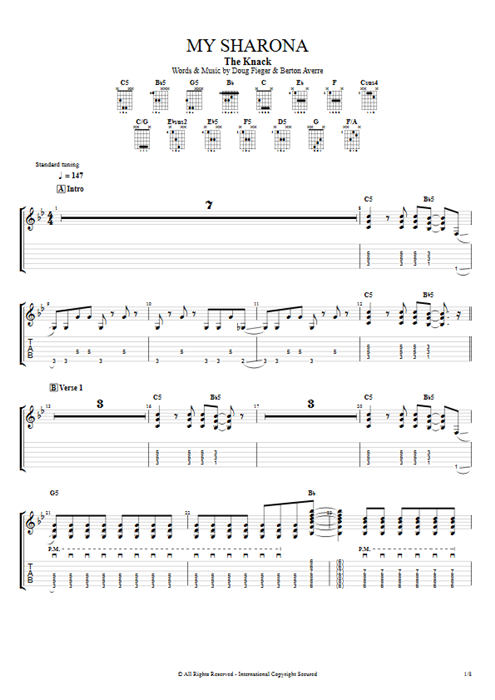 My Sharona The Knack guitar pro tab EGuitar Rhythm Guitar mysongbook