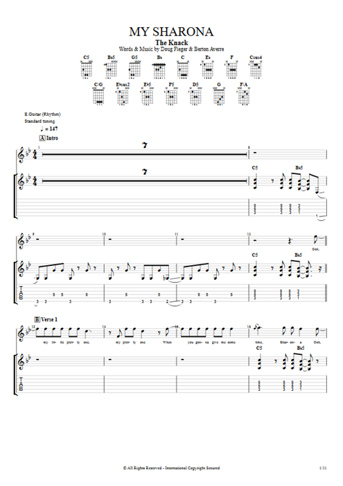 My Sharona The Knack guitar pro tab Full Score Rhythm Guitar mysongbook