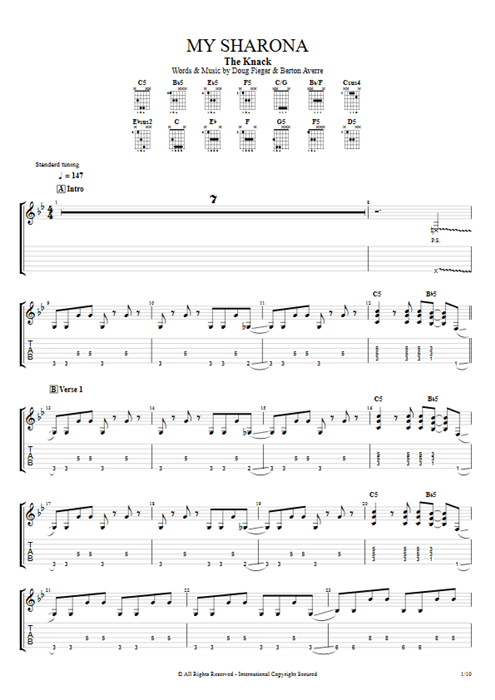My Sharona The Knack guitar pro tab EGuitar Lead Guitar mysongbook