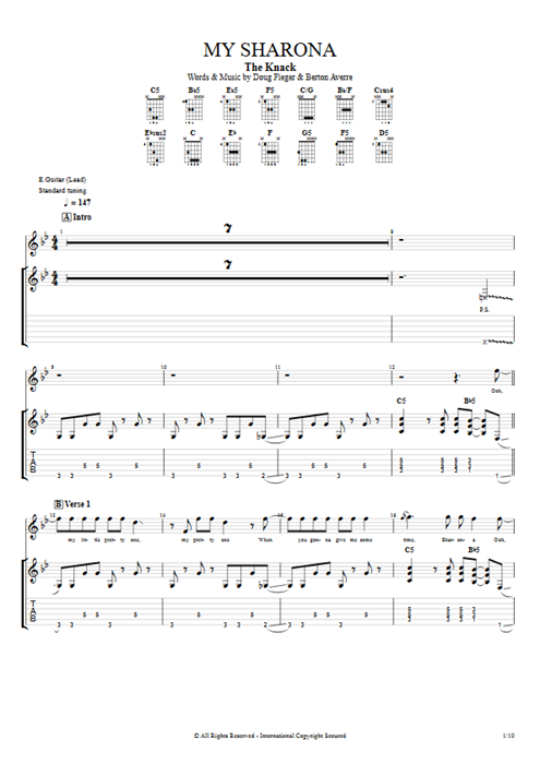 My Sharona The Knack guitar pro tab Full Score Lead Guitar mysongbook
