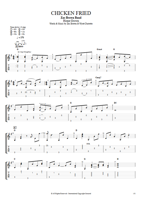 Chicken Fried Zac Brown Band guitar pro tab AGuitar Full Score mysongbook