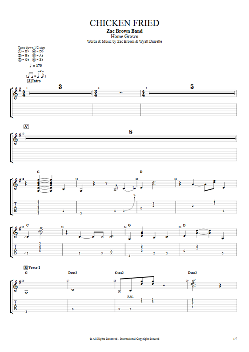 Chicken Fried Zac Brown Band guitar pro tab EGuitar Full Score mysongbook