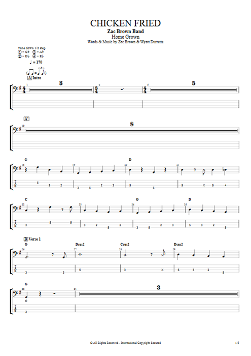 Chicken Fried Zac Brown Band guitar pro tab EBass Full Score mysongbook