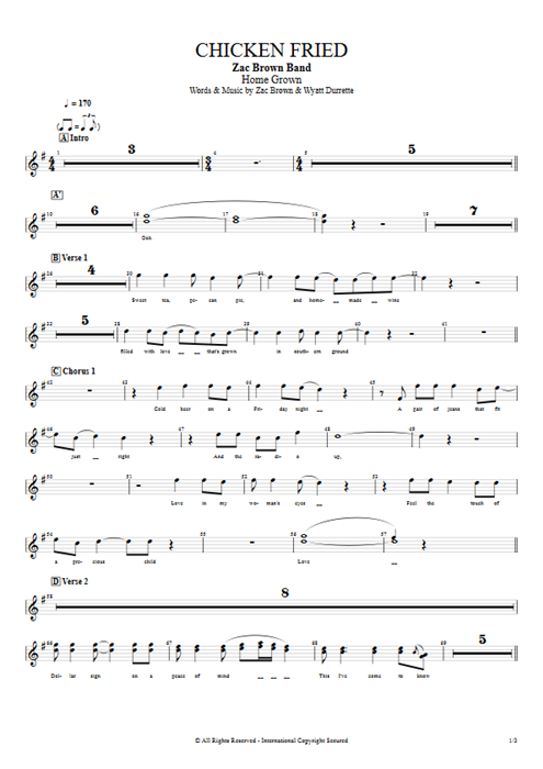 Chicken Fried Zac Brown Band guitar pro tab BackVoc Full Score mysongbook