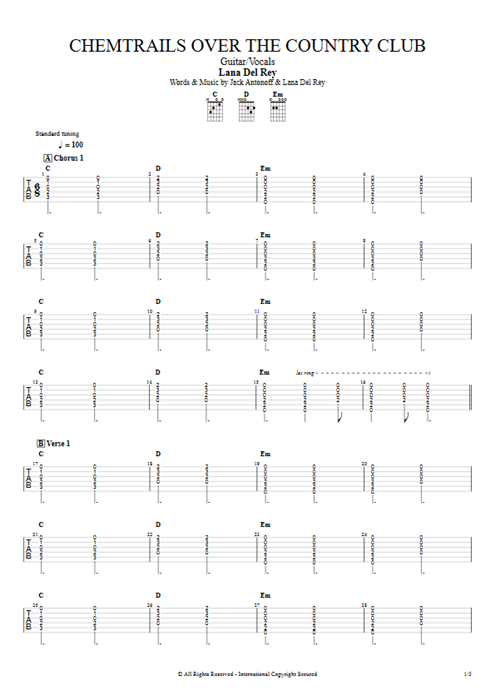 Chemtrails Over the Country Club Lana Del Rey guitar pro tab AGuitar Guitar & Vocals mysongbook