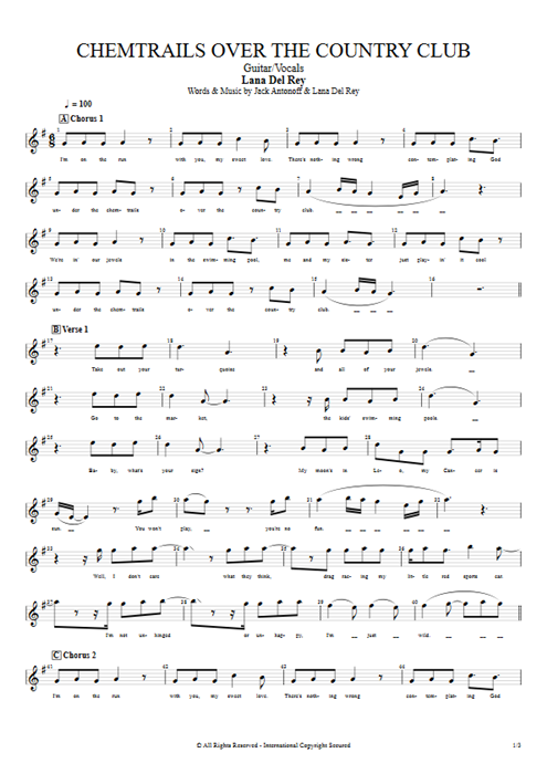 Chemtrails Over the Country Club Lana Del Rey guitar pro tab Vocals Guitar & Vocals mysongbook