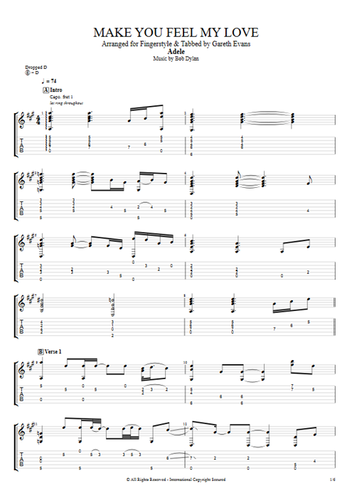 Make You Feel My Love Adele guitar pro tab AGuitar Guitar by Gareth Evans mysongbook