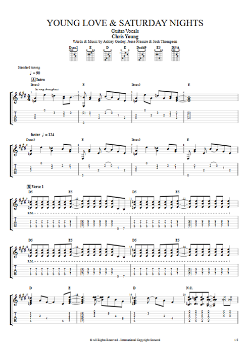 Young Love & Saturday Nights Chris Young guitar pro tab AGuitar Guitar & Vocals mysongbook