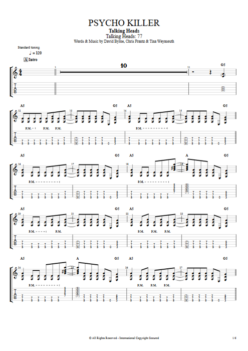 Psycho Killer Talking Heads guitar pro tab EGuitarII Full Score mysongbook