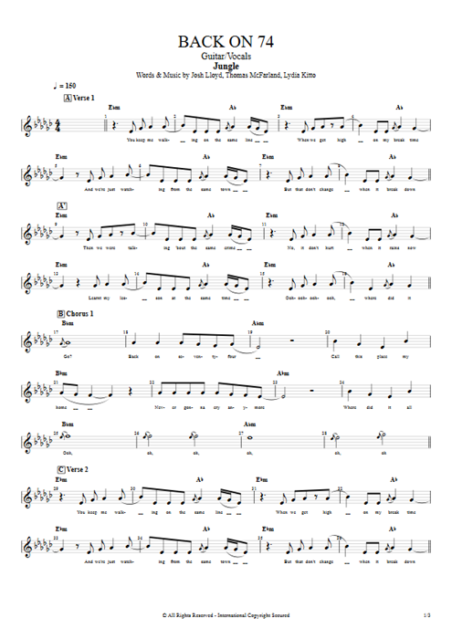 Back on 74 Jungle guitar pro tab Vocals Guitar & Vocals mysongbook