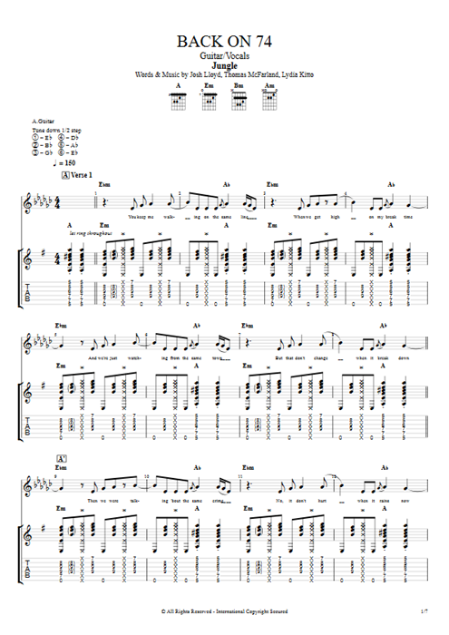 Back on 74 Jungle guitar pro tab Full Score Guitar & Vocals mysongbook