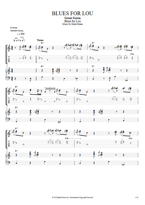 Blues for Lou Grant Green guitar pro tab Full Score Guitar, Keyboard & Backing Track mysongbook