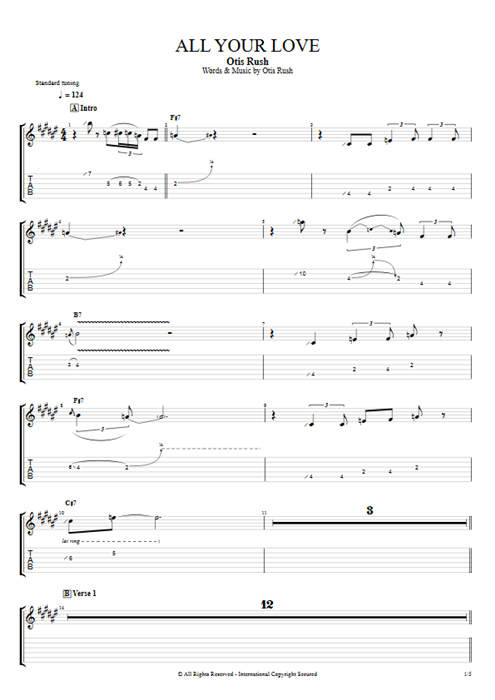 All Your Love Otis Rush guitar pro tab EGuitarII Full Score mysongbook