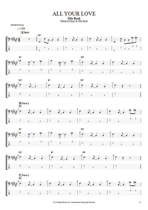 All Your Love Otis Rush guitar pro tab EBass Full Score mysongbook