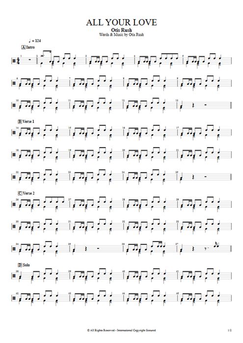 All Your Love Otis Rush guitar pro tab Drums Full Score mysongbook