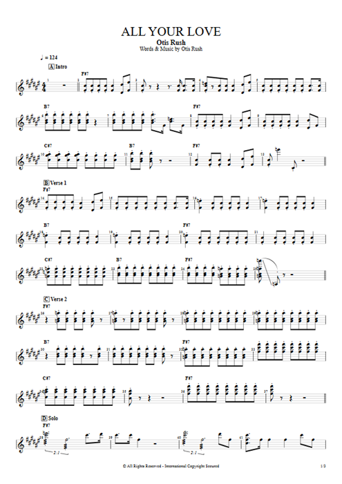 All Your Love Otis Rush guitar pro tab Piano Full Score mysongbook