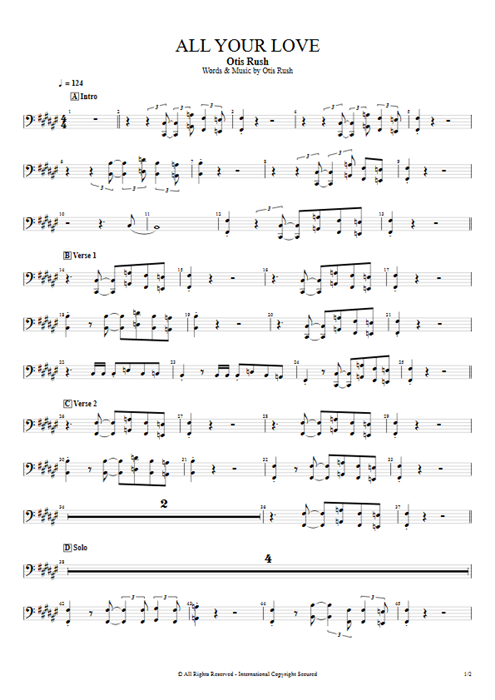 All Your Love Otis Rush guitar pro tab Brass Full Score mysongbook