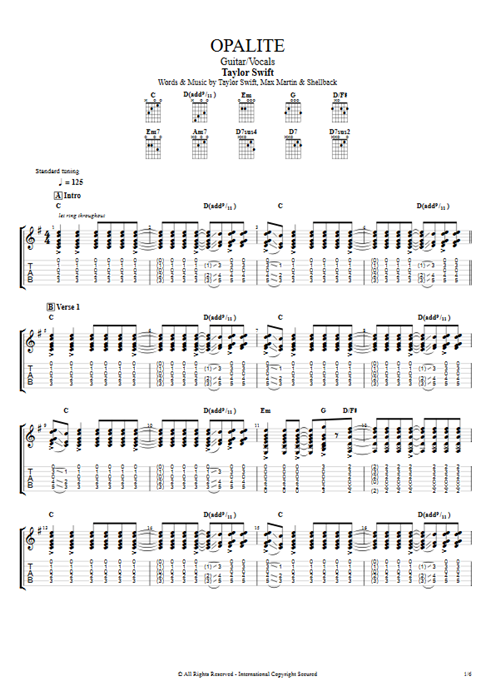 Opalite Taylor Swift guitar pro tab AGuitar Guitar & Vocals mysongbook