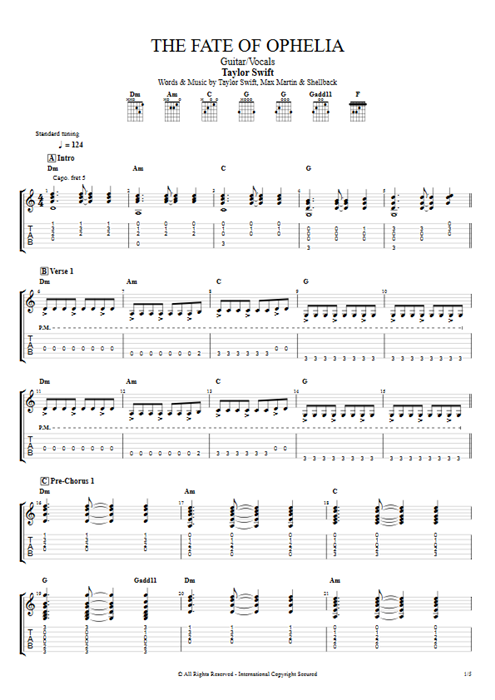 The Fate of Ophelia Taylor Swift guitar pro tab AGuitar Guitar & Vocals mysongbook