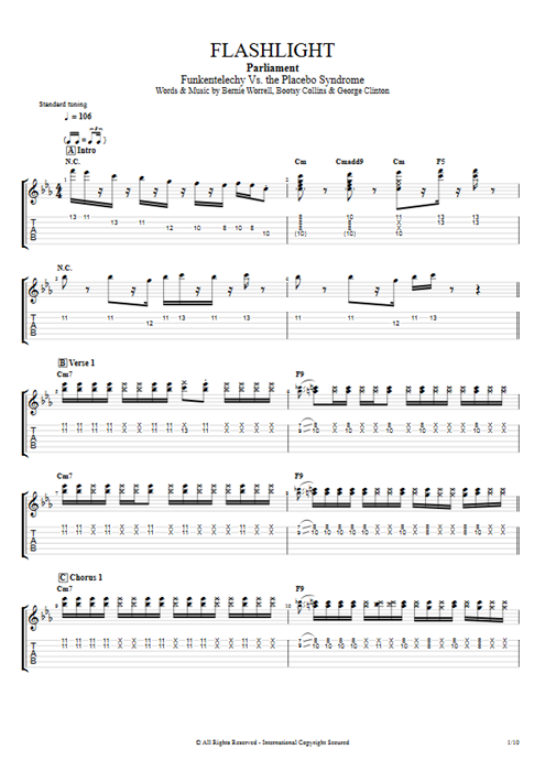 Flashlight Parliament guitar pro tab EGuitar Full Score mysongbook