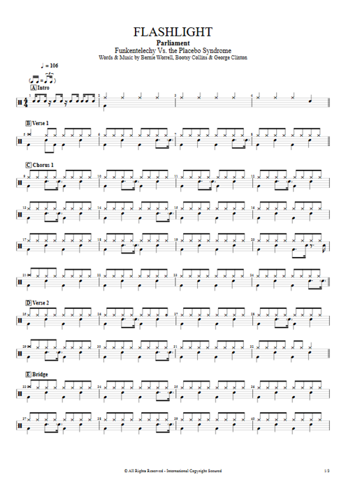 Flashlight Parliament guitar pro tab Drums Full Score mysongbook