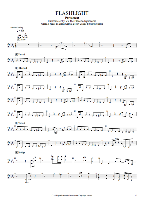 Flashlight Parliament guitar pro tab BassSynth Full Score mysongbook